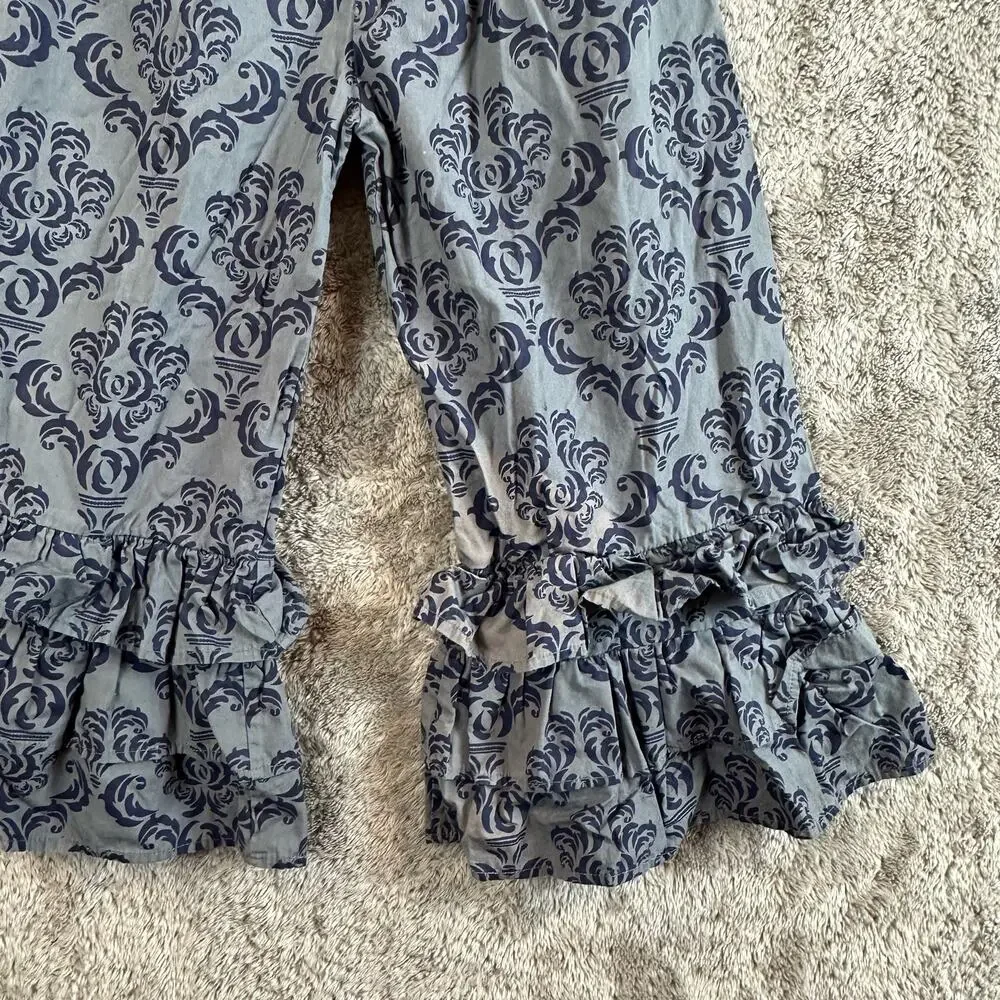 Servane Barrau Gray Blue Damask Ruffle Pants Cotton Girls 6 7